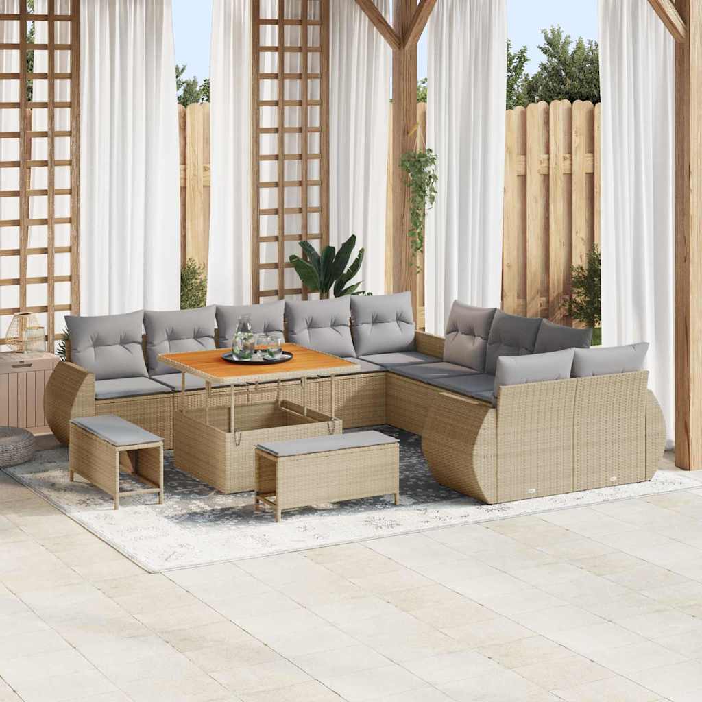 Tuinbankenset 13 pcs Beige poly rattan – afbeelding 1
