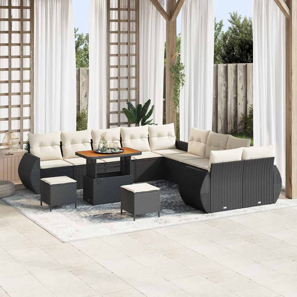 Tuinbankenset 13 pcs Zwart poly rattan – afbeelding 1