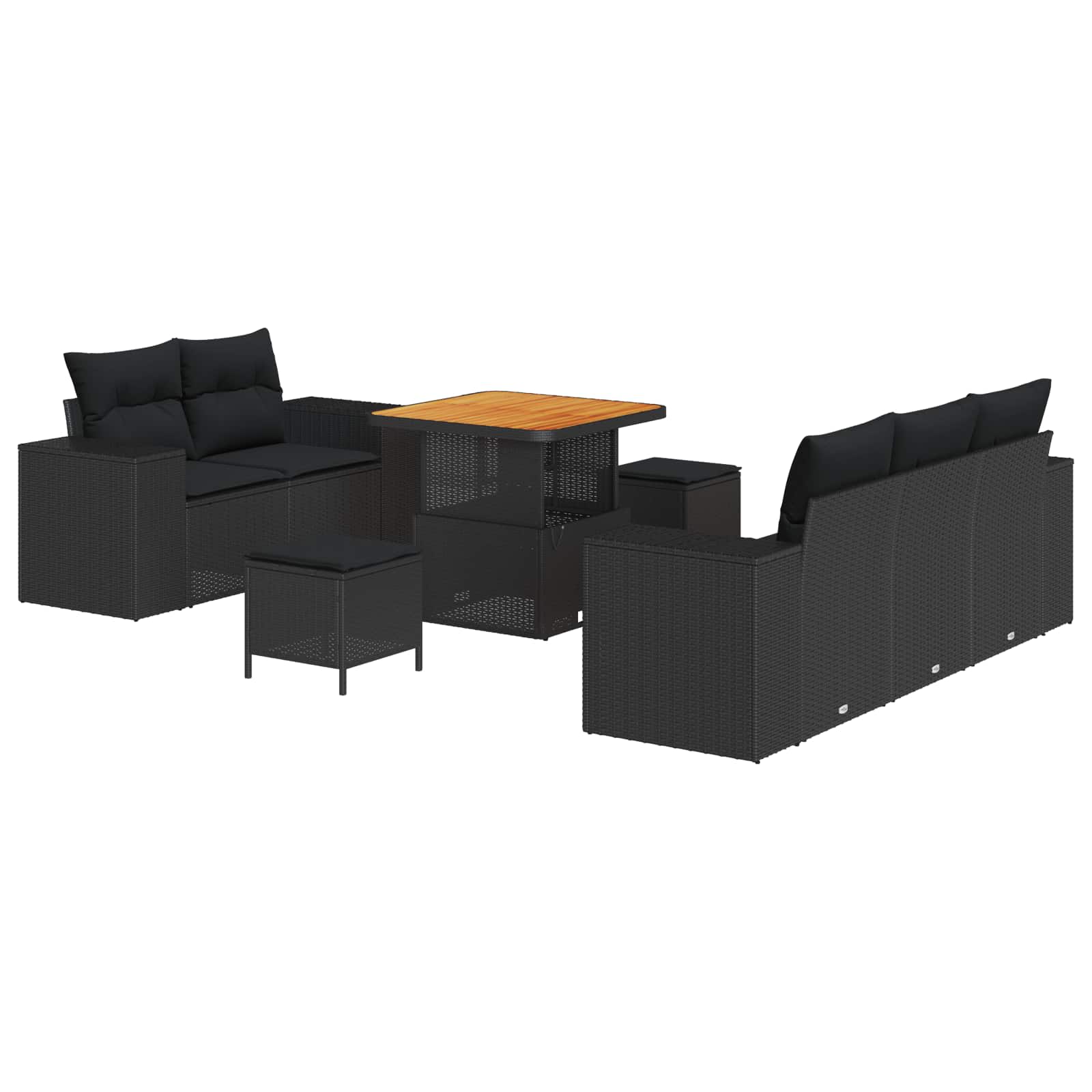 Tuinbankenset 8 pcs Zwart poly rattan – afbeelding 1