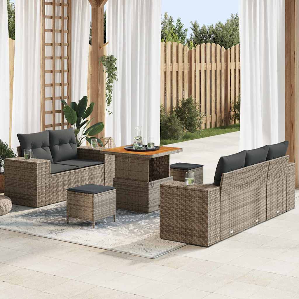 Tuinbankenset 8 pcs Grijs poly rattan – afbeelding 1