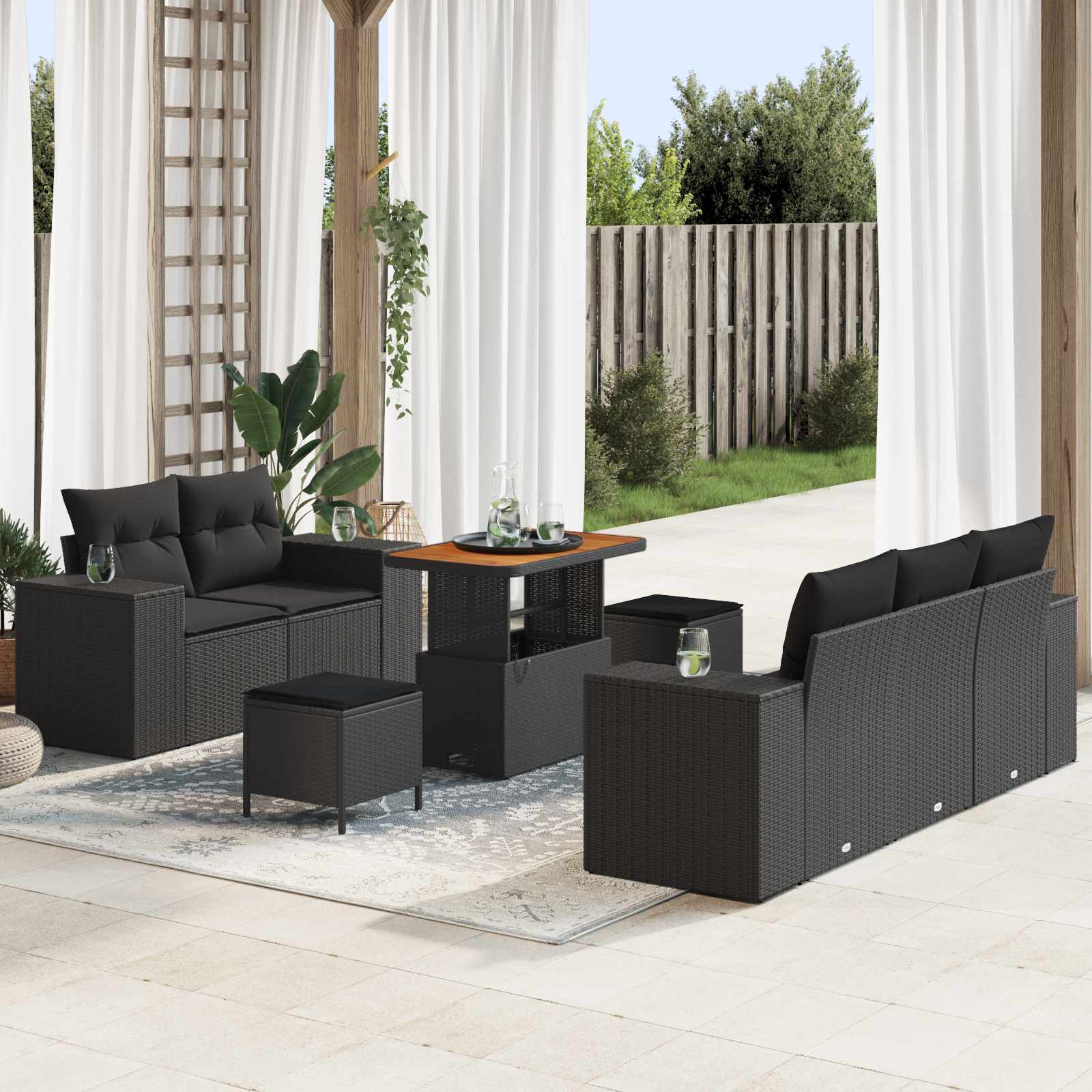 Tuinbankenset 8 pcs Zwart poly rattan – afbeelding 1