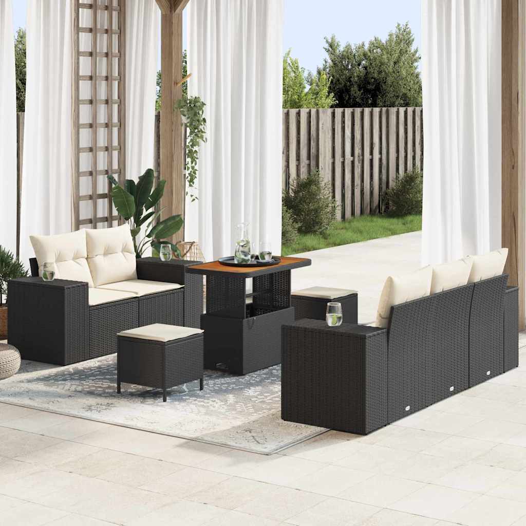 Tuinbankenset 8 pcs Zwart poly rattan – afbeelding 1
