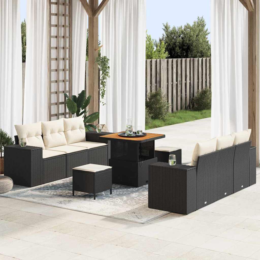 Tuin Sofa Set met kussen 9 pcs Zwart Poly riet – afbeelding 1