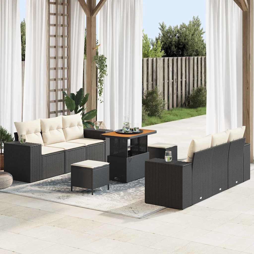 Tuin Sofa Set met opslag 9 pcs Zwart Poly riet – afbeelding 1