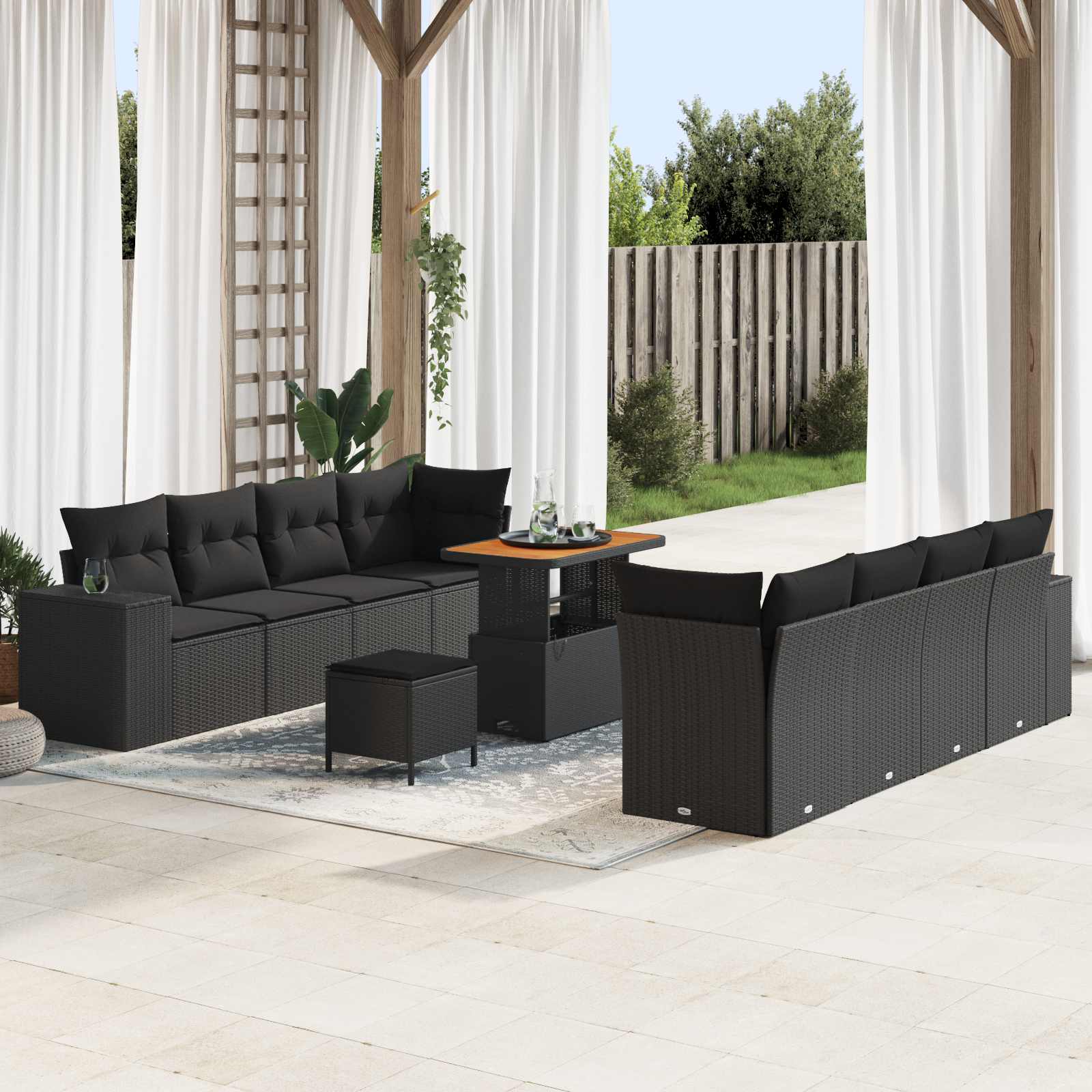 Tuin Sofa Set met kussen 11 pcs Zwart poly rattan – afbeelding 1