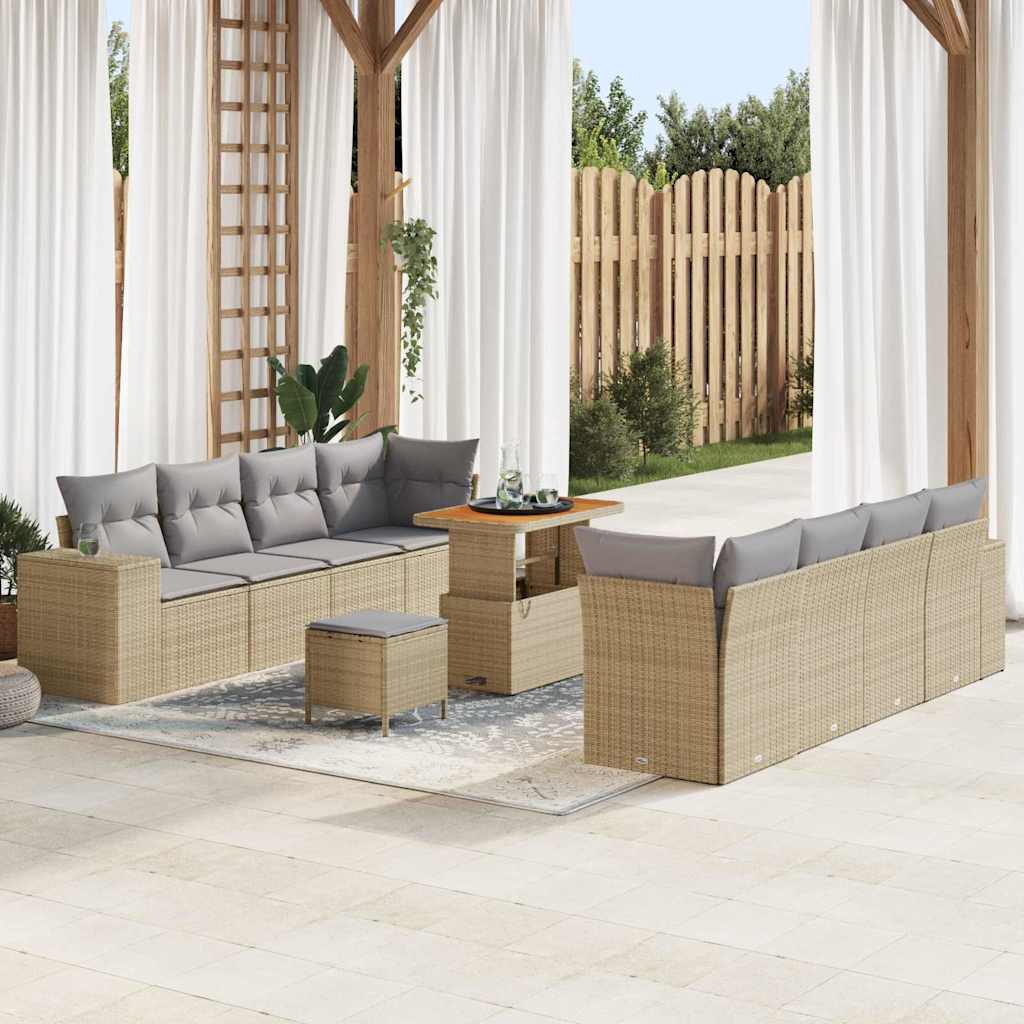 Tuin Sofa Set met kussen 11 pcs Beige poly rattan – afbeelding 1