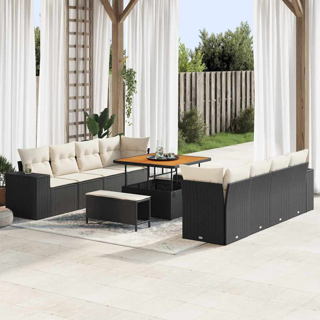 Tuin Sofa Set met kussen 11 pcs Zwart poly rattan – afbeelding 1