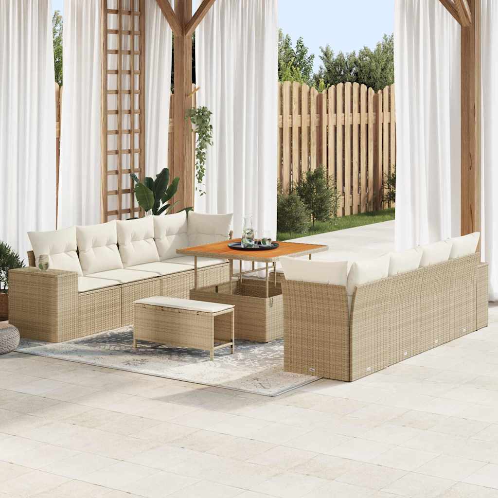 Tuin Sofa Set met kussen 11 pcs Beige poly rattan – afbeelding 1