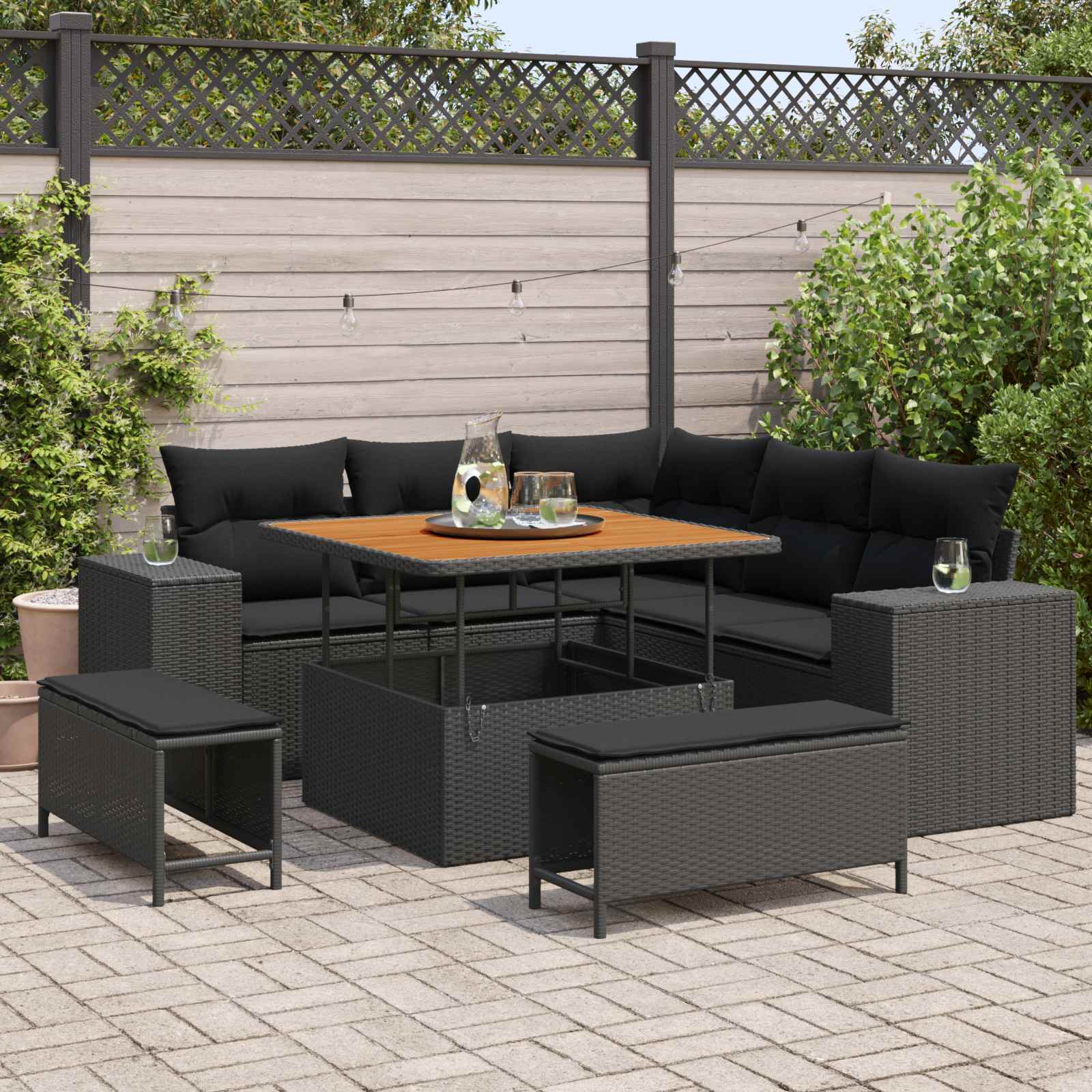 Tuin Sofa Set met kussen 8 pcs Zwart poly rattan