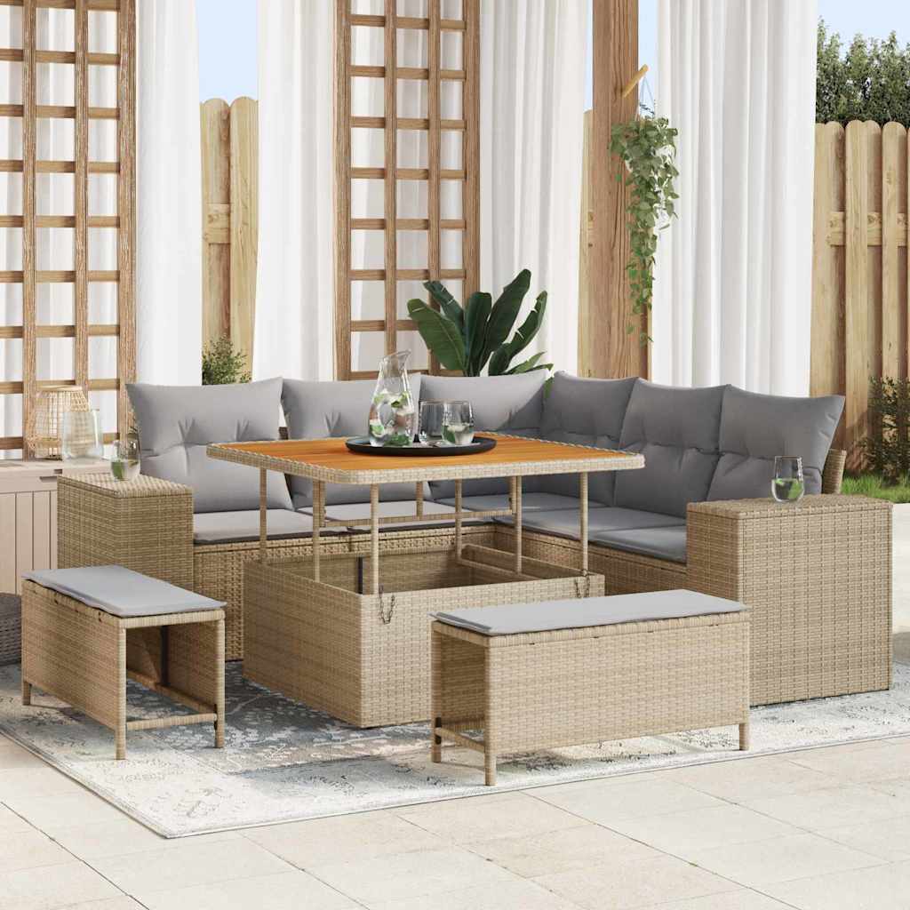 Tuin Sofa Set met kussen 8 pcs Beige poly rattan