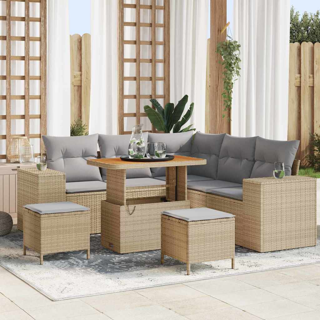 Tuin Sofa Set met kussen 8 pcs Beige poly rattan – afbeelding 1