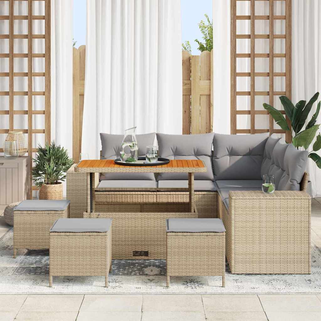 Tuin Sofa Set met kussen 9 pcs Beige poly rattan – afbeelding 1