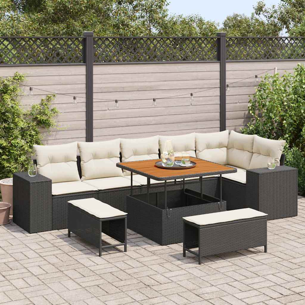Tuin Sofa Set met kussen 9 pcs Zwart poly rattan – afbeelding 1