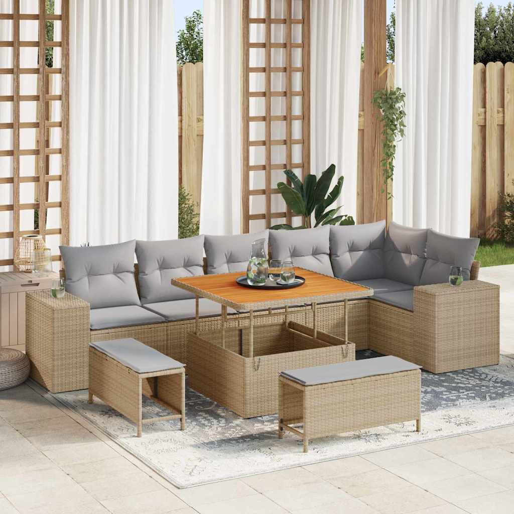 Tuin Sofa Set 9 pcs Beige poly rattan – afbeelding 1