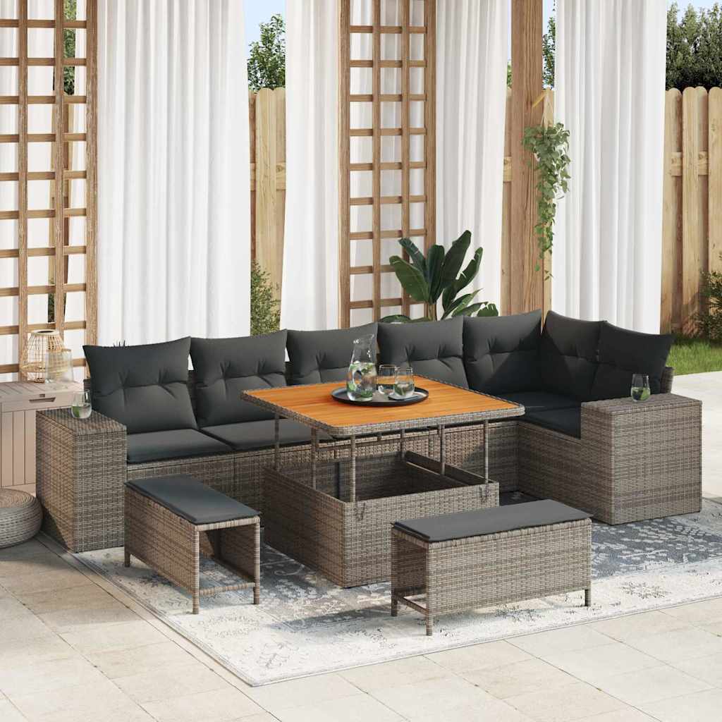 Tuin Sofa Set met kussen 9 pcs Grijs poly rattan – afbeelding 1
