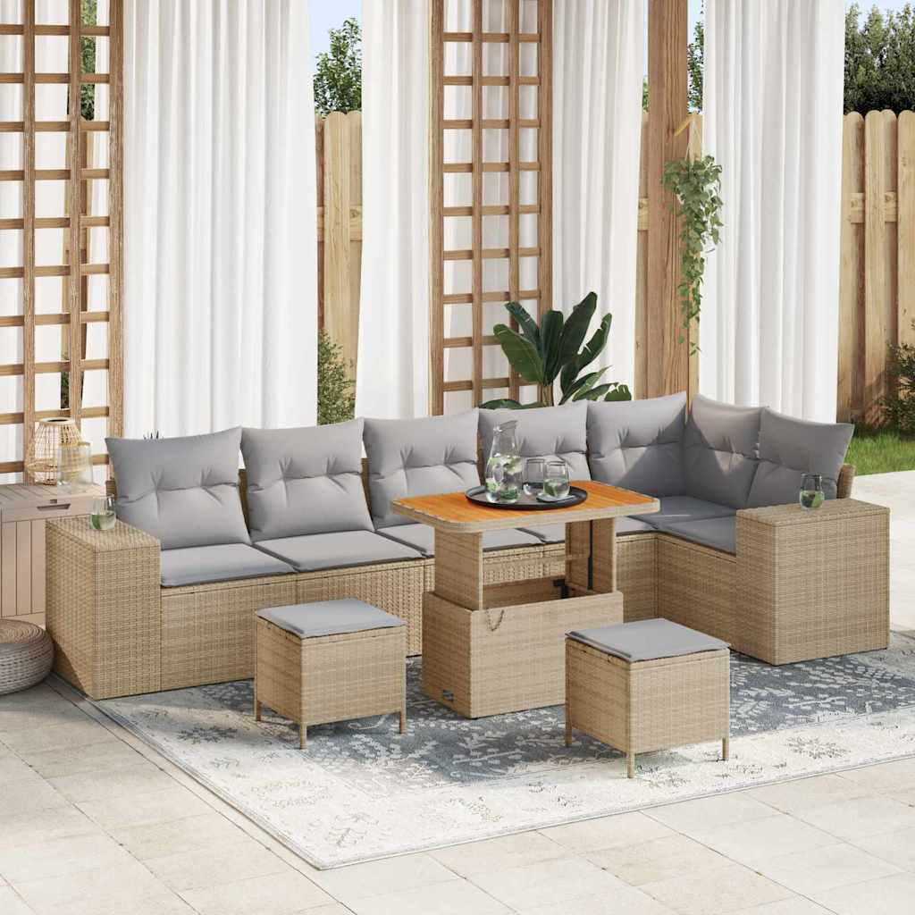 Tuin Sofa Set met kussen 9 pcs Beige poly rattan – afbeelding 1