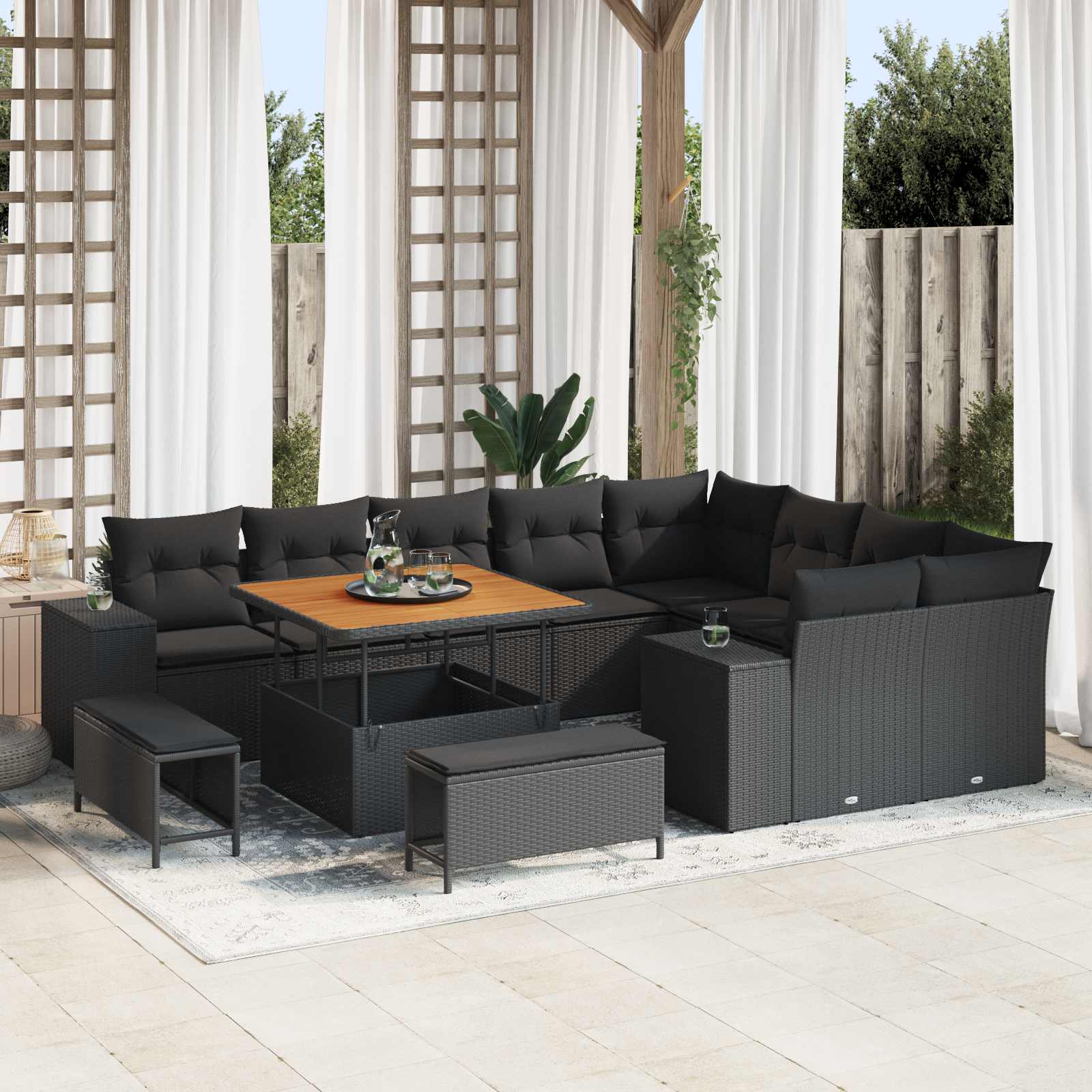 Tuin Sofa Set met kussen 12 pcs Zwart poly rattan – afbeelding 1