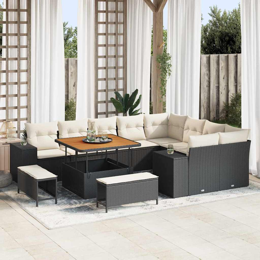 Tuin Sofa Set met kussen 12 pcs Zwart poly rattan – afbeelding 1