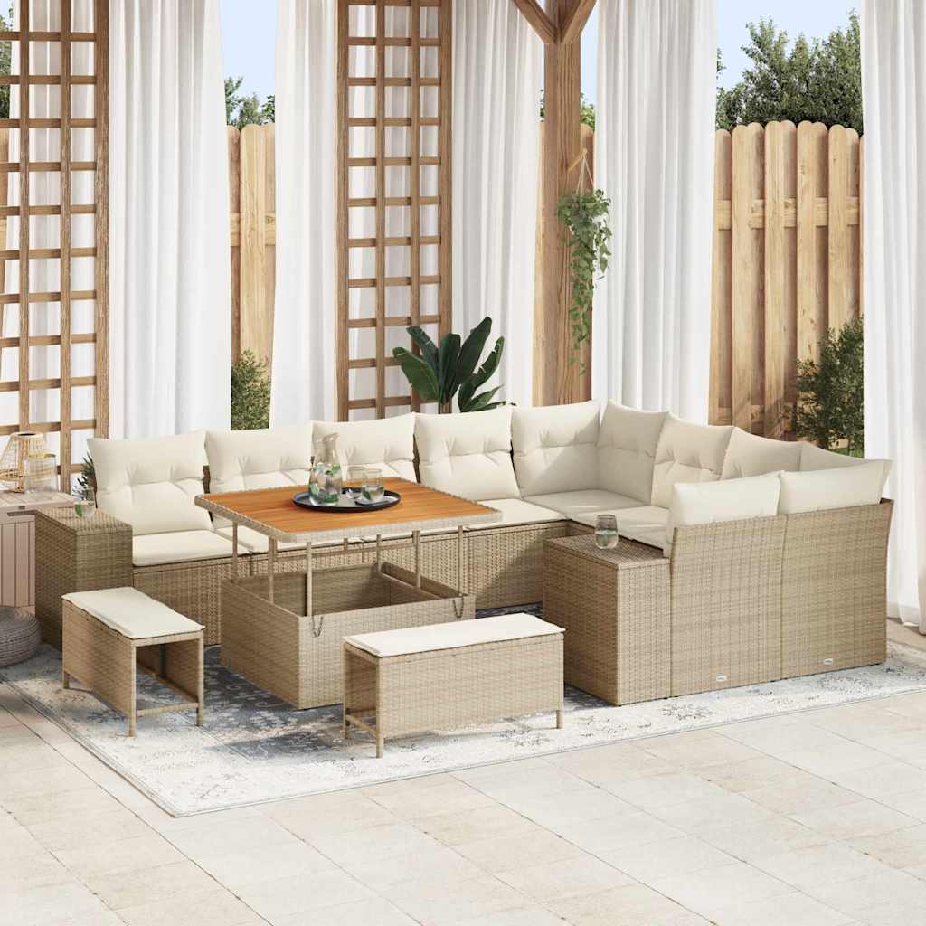 Tuin Sofa Set met kussen 12 pcs Beige poly rattan – afbeelding 1