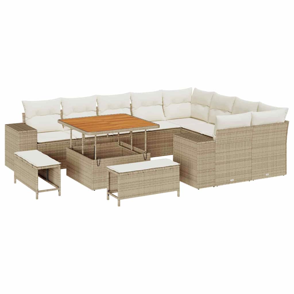 Tuin Sofa Set met kussen 12 pcs Beige poly rattan – afbeelding 2