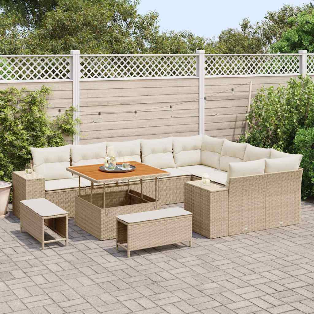 Tuin Sofa Set met kussen 12 pcs Beige poly rattan – afbeelding 3