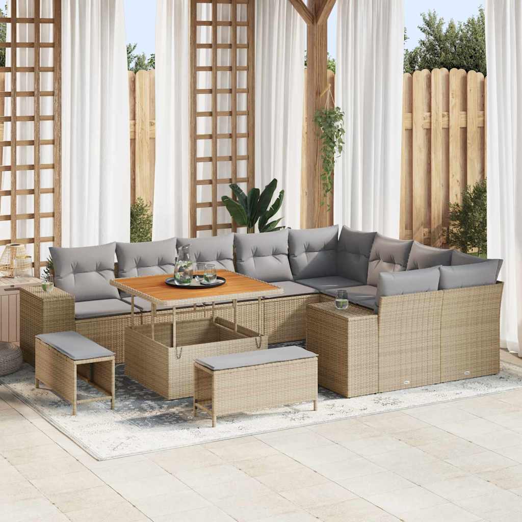 Tuin Sofa Set met kussen 12 pcs Beige poly rattan – afbeelding 1
