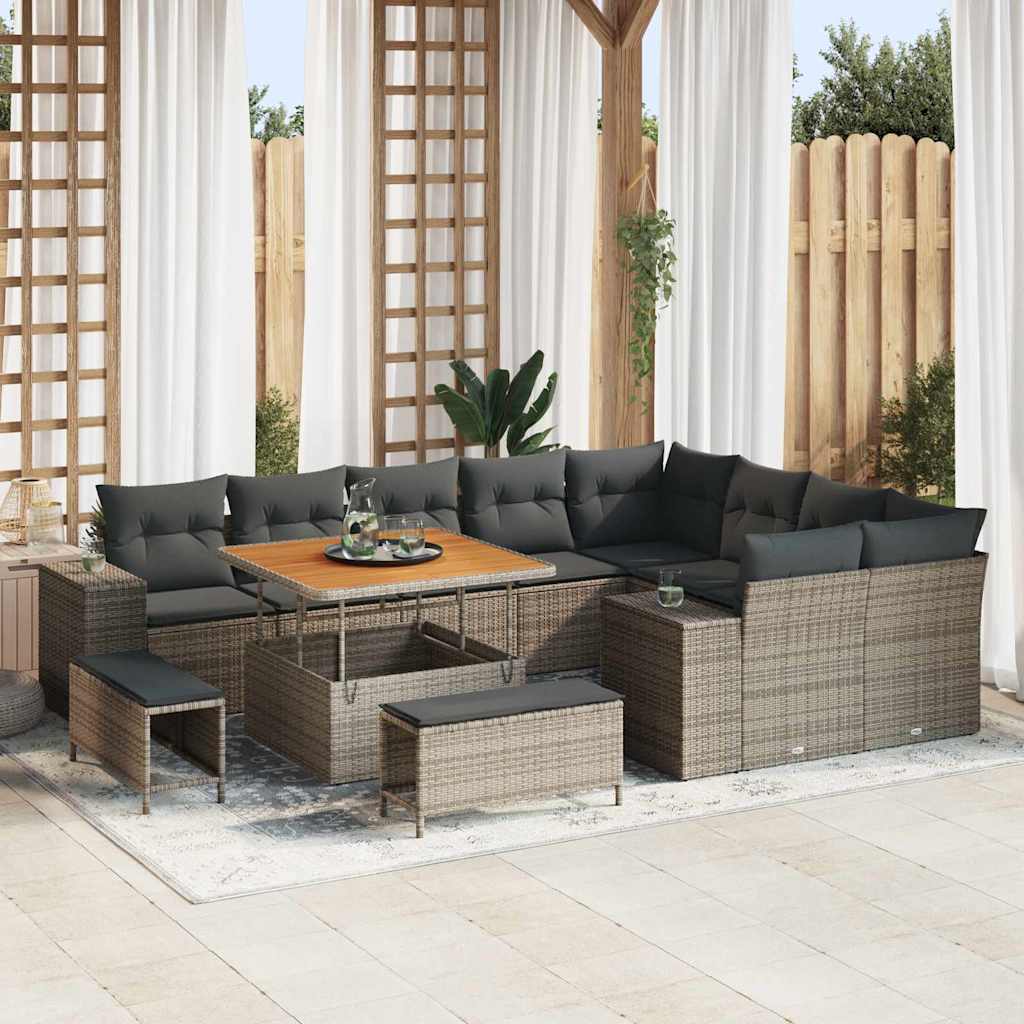 Tuin Sofa Set met kussen 12 pcs Grijs poly rattan – afbeelding 1