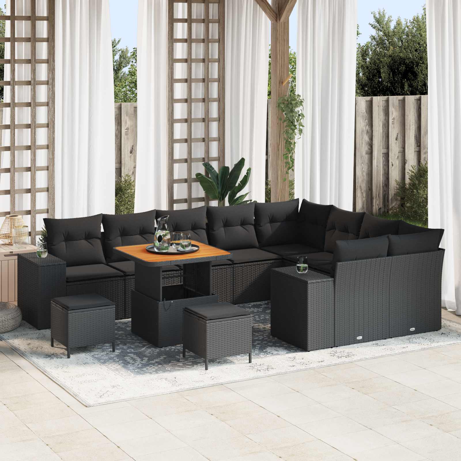 Tuin Sofa Set met kussen 12 pcs Zwart poly rattan – afbeelding 1