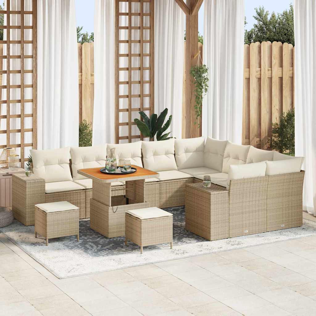 Tuin Sofa Set met kussen 12 pcs Beige poly rattan – afbeelding 1
