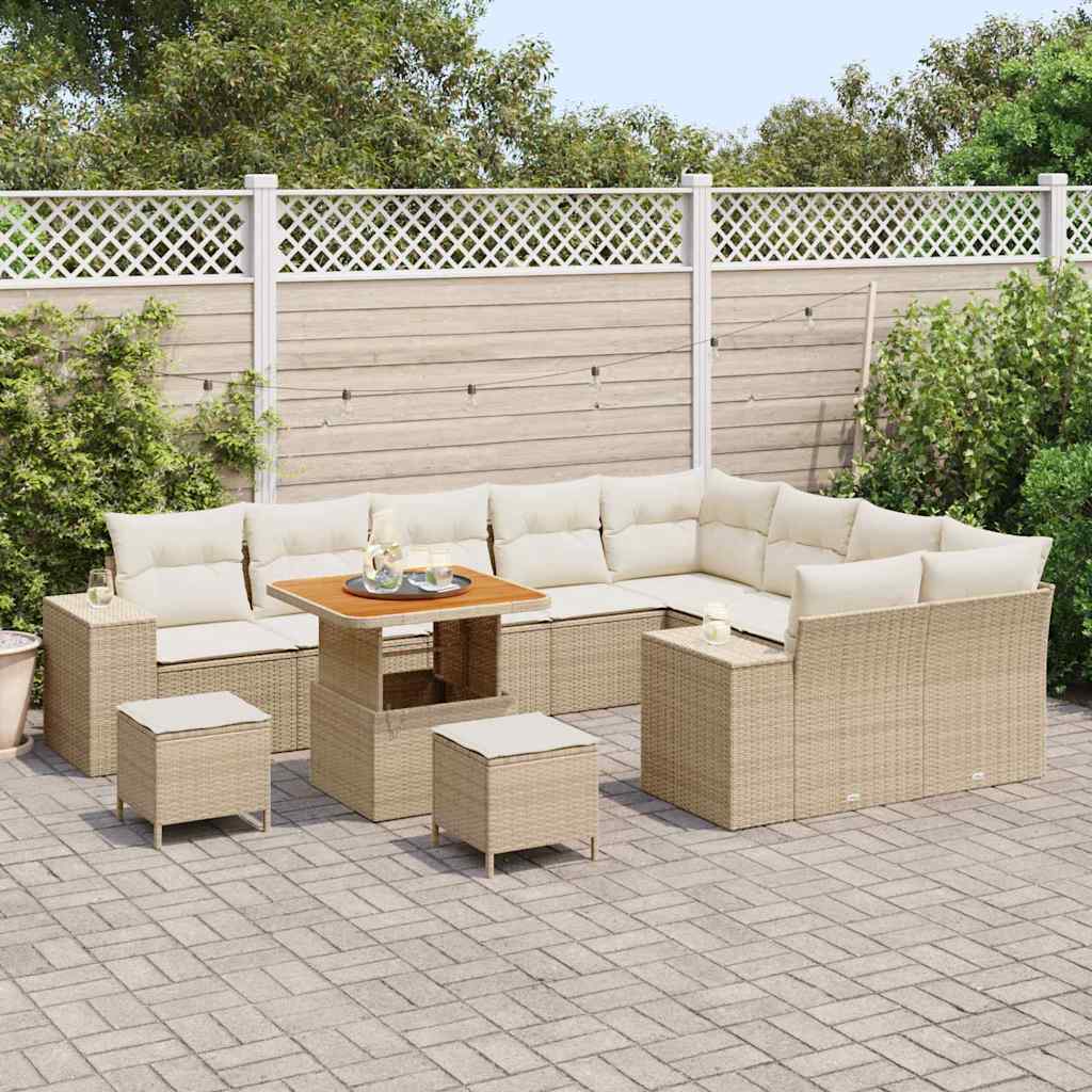 Tuin Sofa Set met kussen 12 pcs Beige poly rattan – afbeelding 3