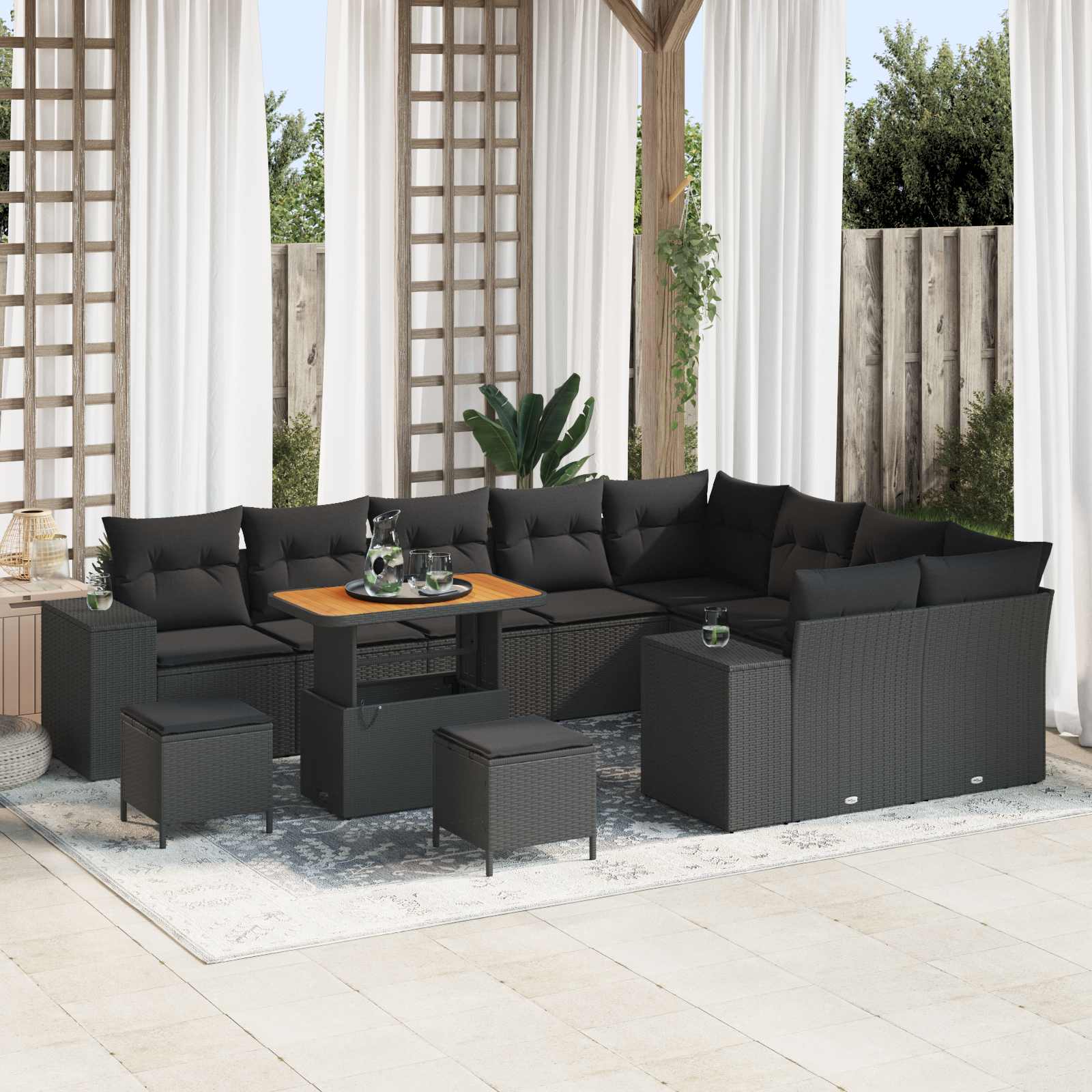 Tuin Sofa Set met kussen 12 pcs Zwart poly rattan – afbeelding 1