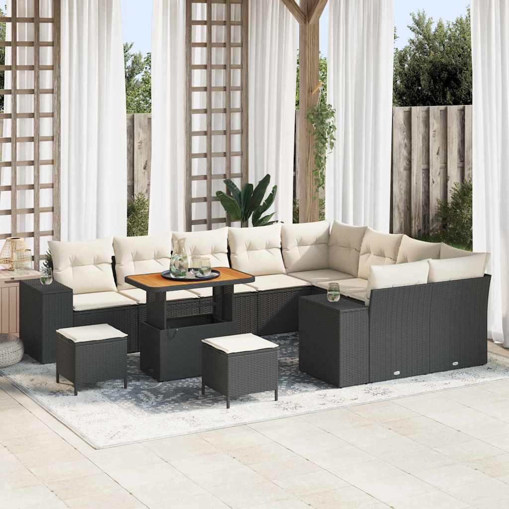 Tuin Sofa Set met kussen 12 pcs Zwart poly rattan – afbeelding 1