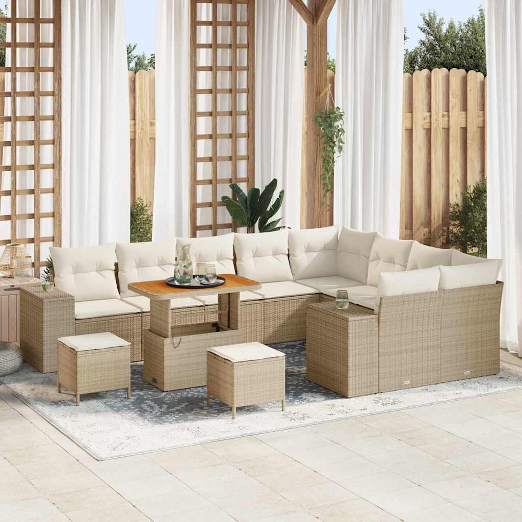Tuin Sofa Set met kussen 12 pcs Beige poly rattan – afbeelding 1
