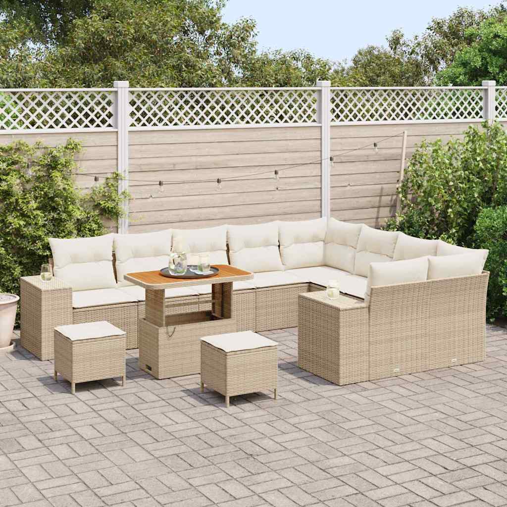 Tuin Sofa Set met kussen 12 pcs Beige poly rattan – afbeelding 3