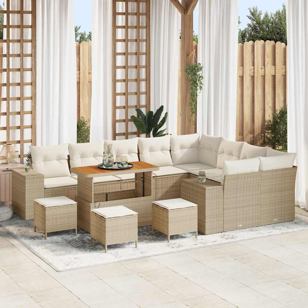Tuin Sofa Set met kussen 13 pcs Beige poly rattan – afbeelding 1