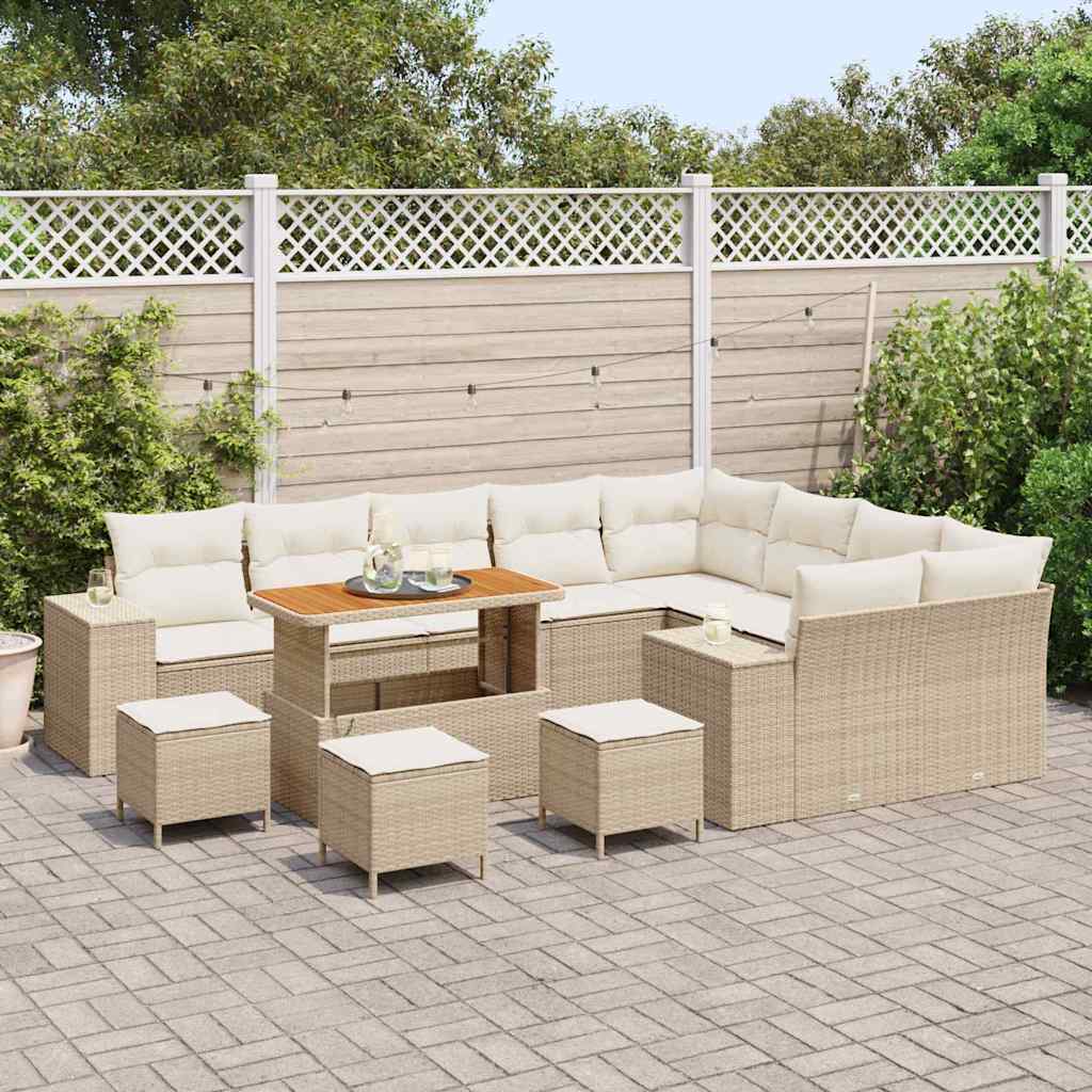 Tuin Sofa Set met kussen 13 pcs Beige poly rattan – afbeelding 3