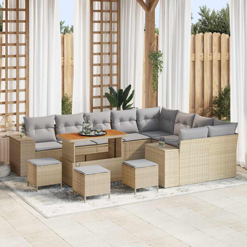 Tuin Sofa Set met kussen 13 pcs Beige poly rattan – afbeelding 1
