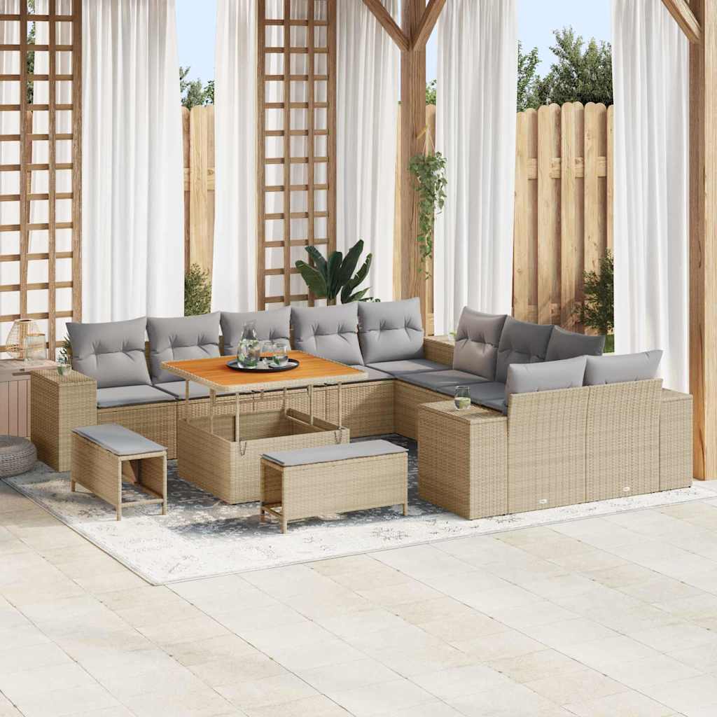 Tuin Sofa Set met kussen 13 pcs Beige poly rattan