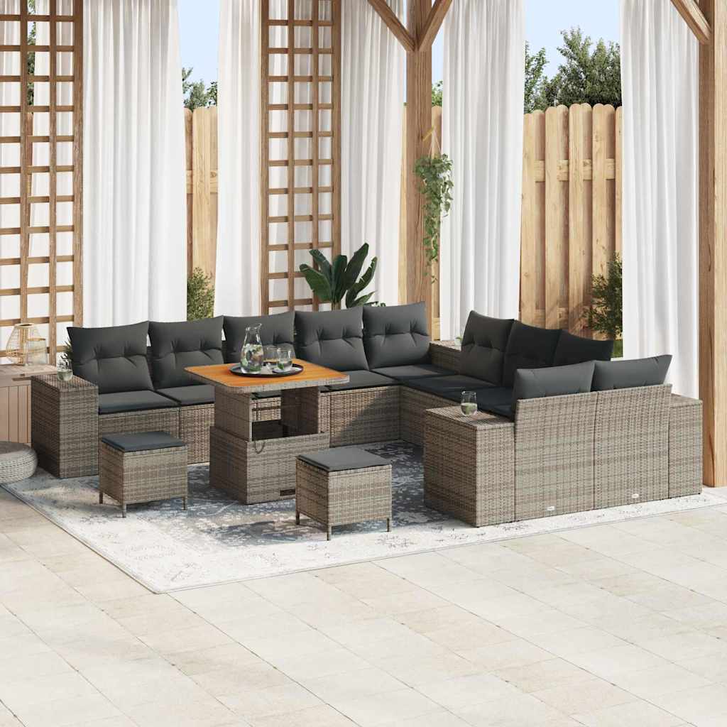 Tuin Sofa Set met kussen 13 pcs Grijs poly rattan