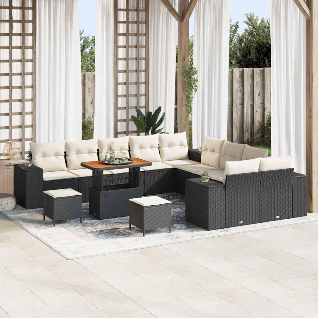 Tuin Sofa Set met kussen 13 pcs Zwart poly rattan – afbeelding 1
