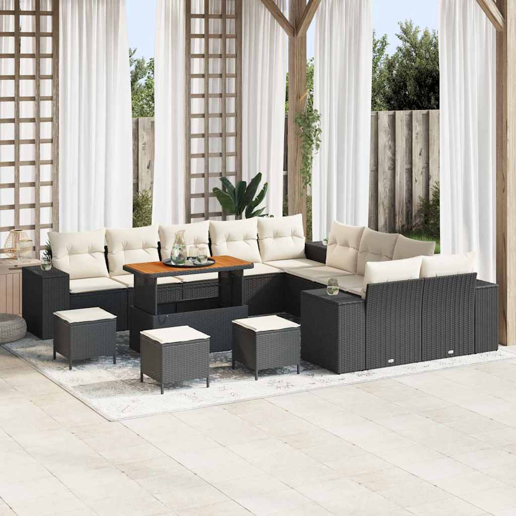 Tuin Sofa Set met kussen 14 pcs Zwart poly rattan – afbeelding 1