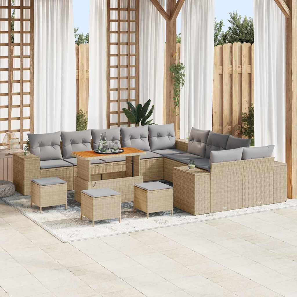 Tuin Sofa Set met kussen 14 pcs Beige poly rattan – afbeelding 1