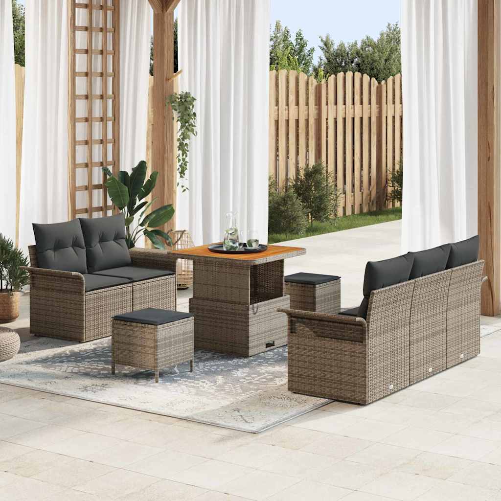 Tuinbankenset met kussen 8 pcs Grijs poly rattan – afbeelding 1