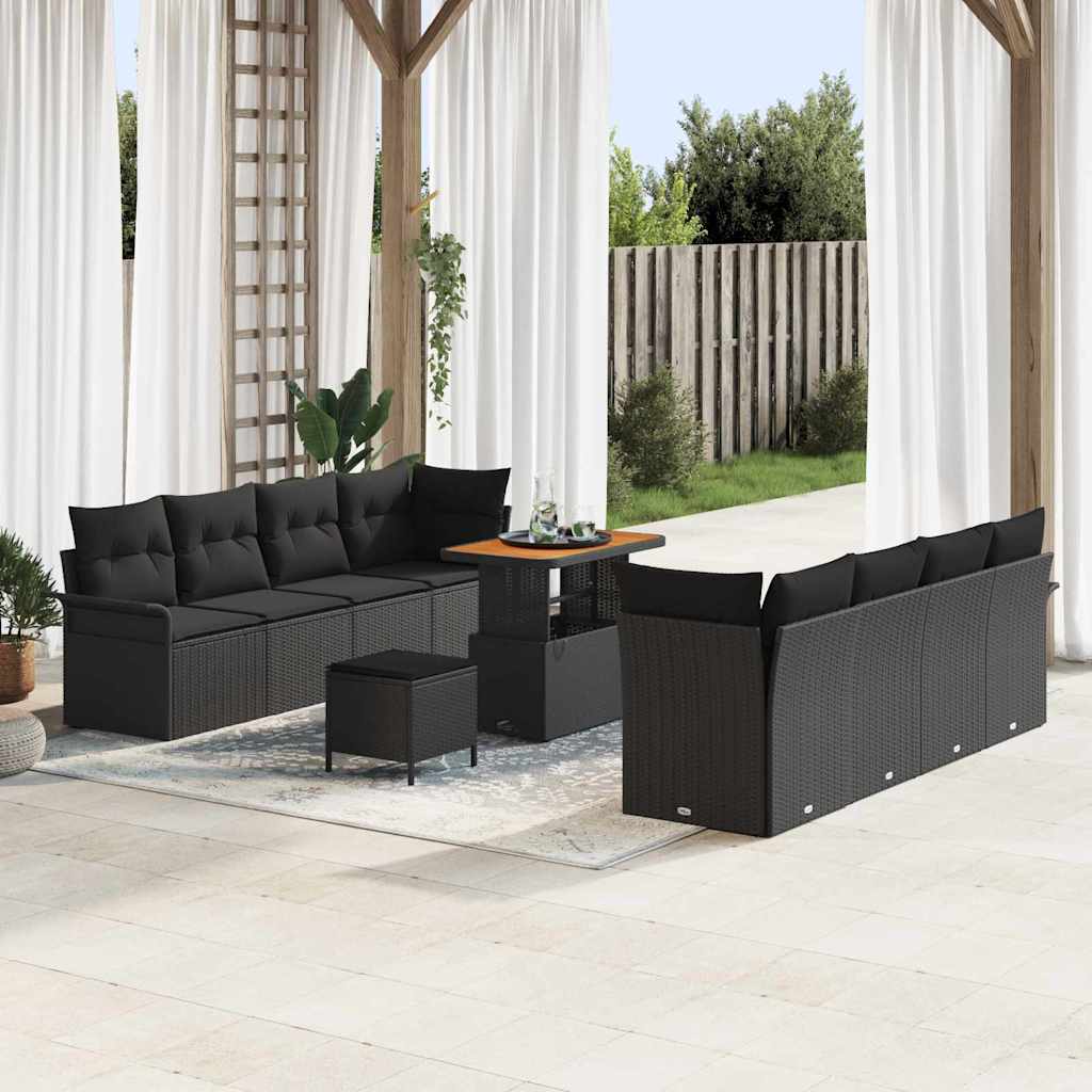 Tuinbankenset met kussen 11 pcs Zwart poly rattan – afbeelding 1