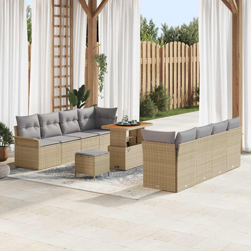 Tuinbankenset met kussen 11 pcs Beige poly rattan – afbeelding 1