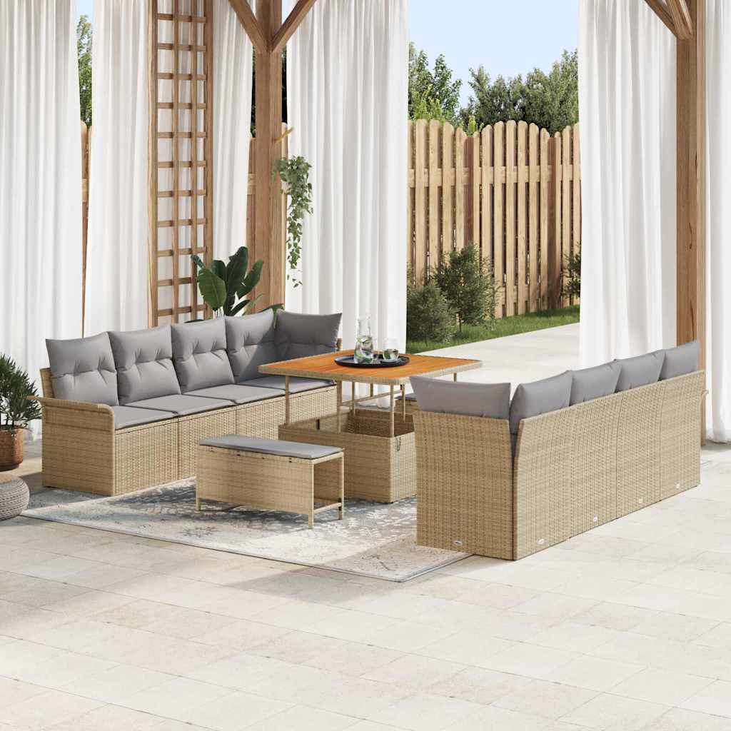 Tuinbankenset met kussen 11 pcs Beige poly rattan – afbeelding 1