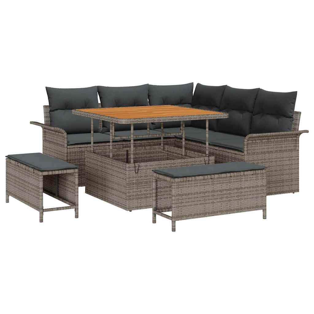 Tuinbankenset met kussen 8 pcs Grijs poly rattan – afbeelding 2
