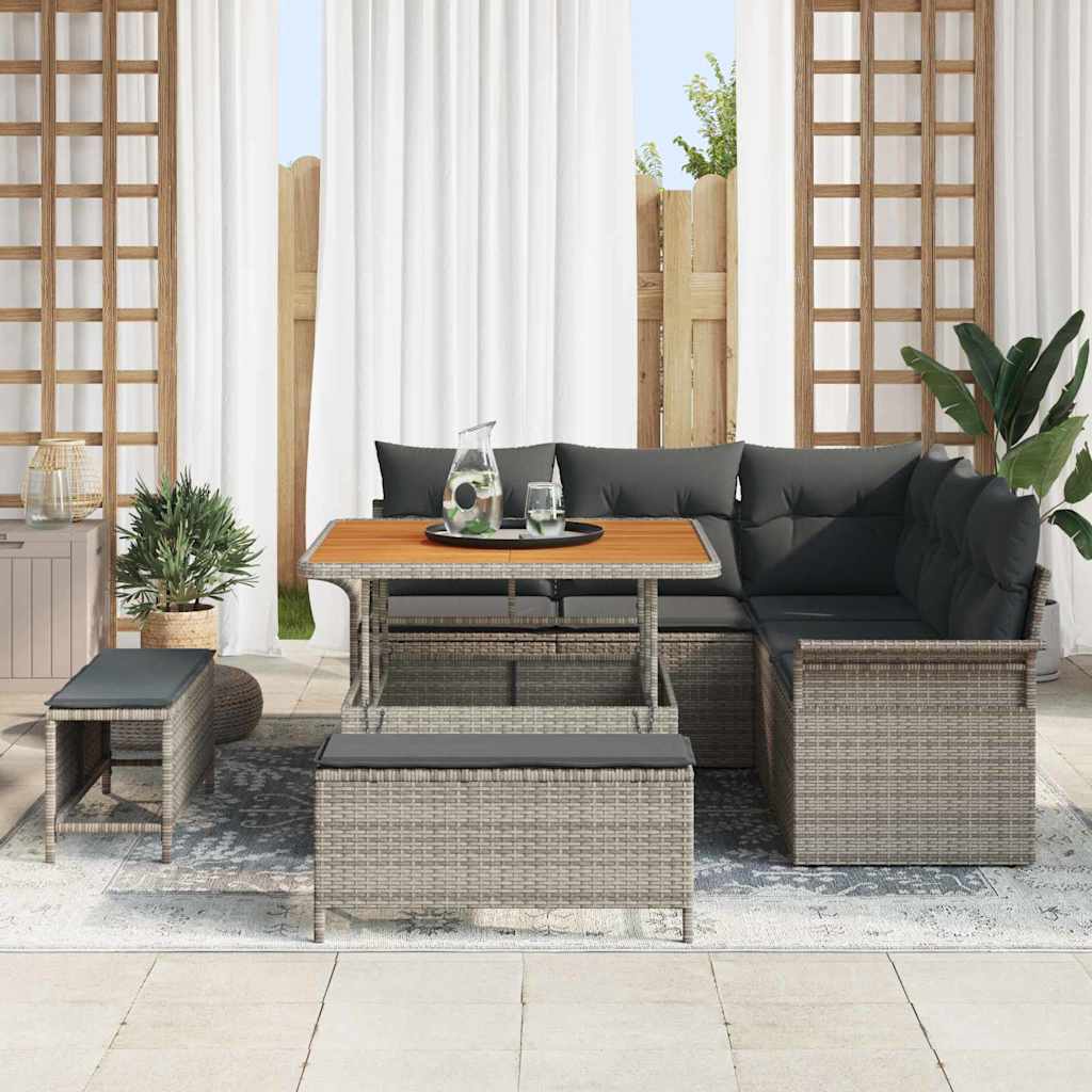 Tuinbankenset met kussen 8 pcs Grijs poly rattan – afbeelding 3