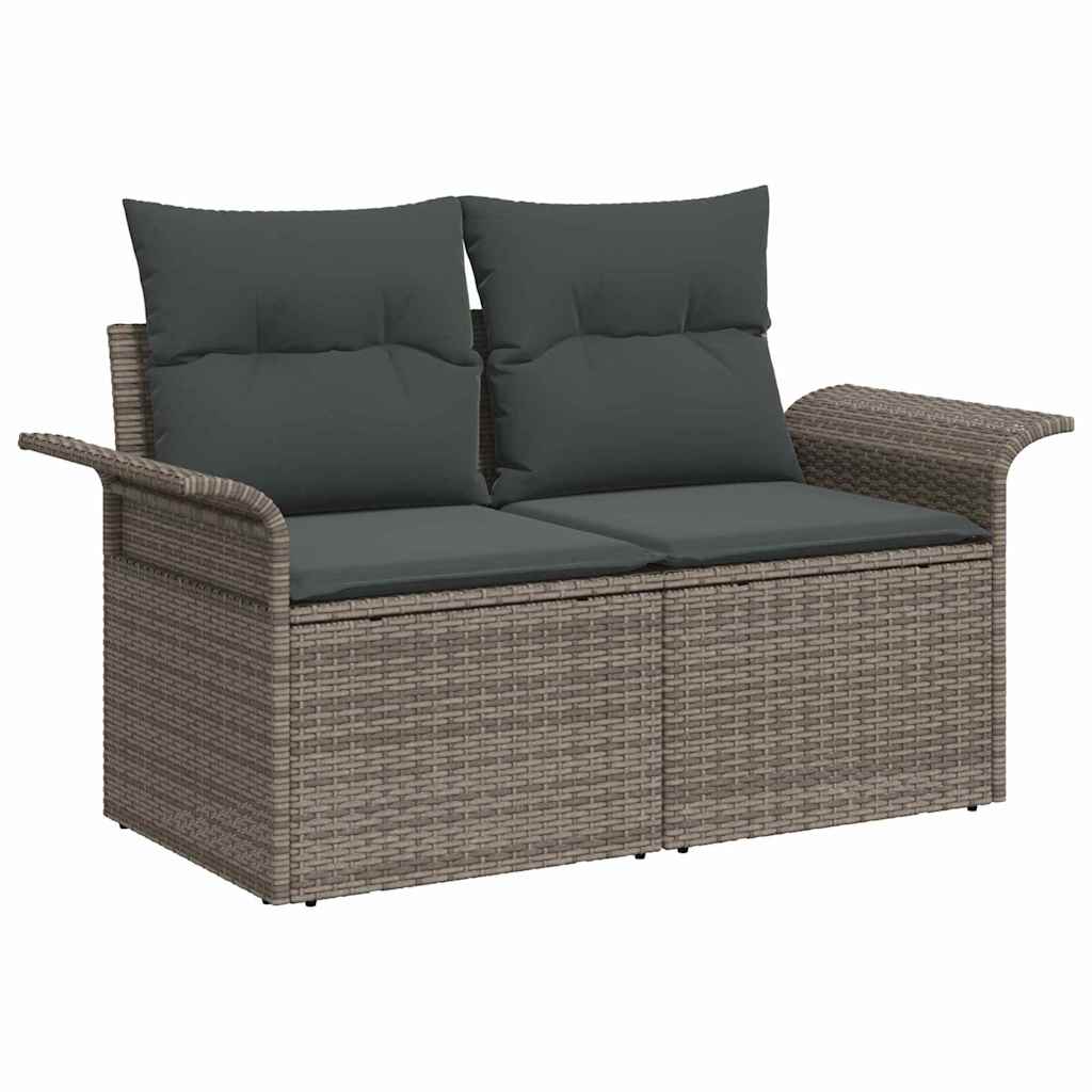 Tuinbankenset met kussen 8 pcs Grijs poly rattan – afbeelding 6