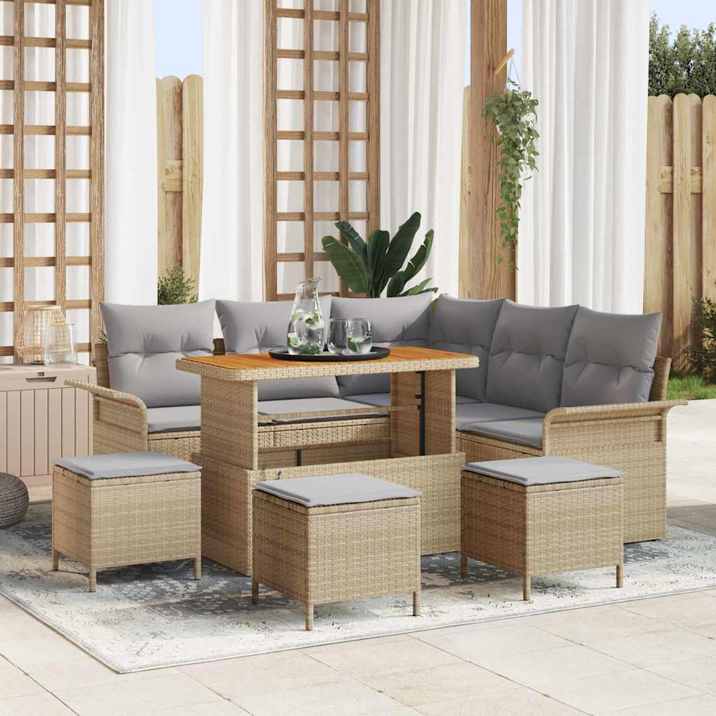 Tuinbankenset met kussen 9 pcs Beige poly rattan – afbeelding 1